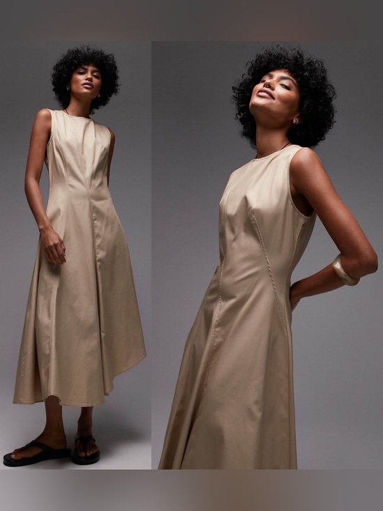Mango Dresses & Skirts - Mango Asymmetrical Flared Dress Ecru Cotton Lyocell Midi Size 4 NWT
